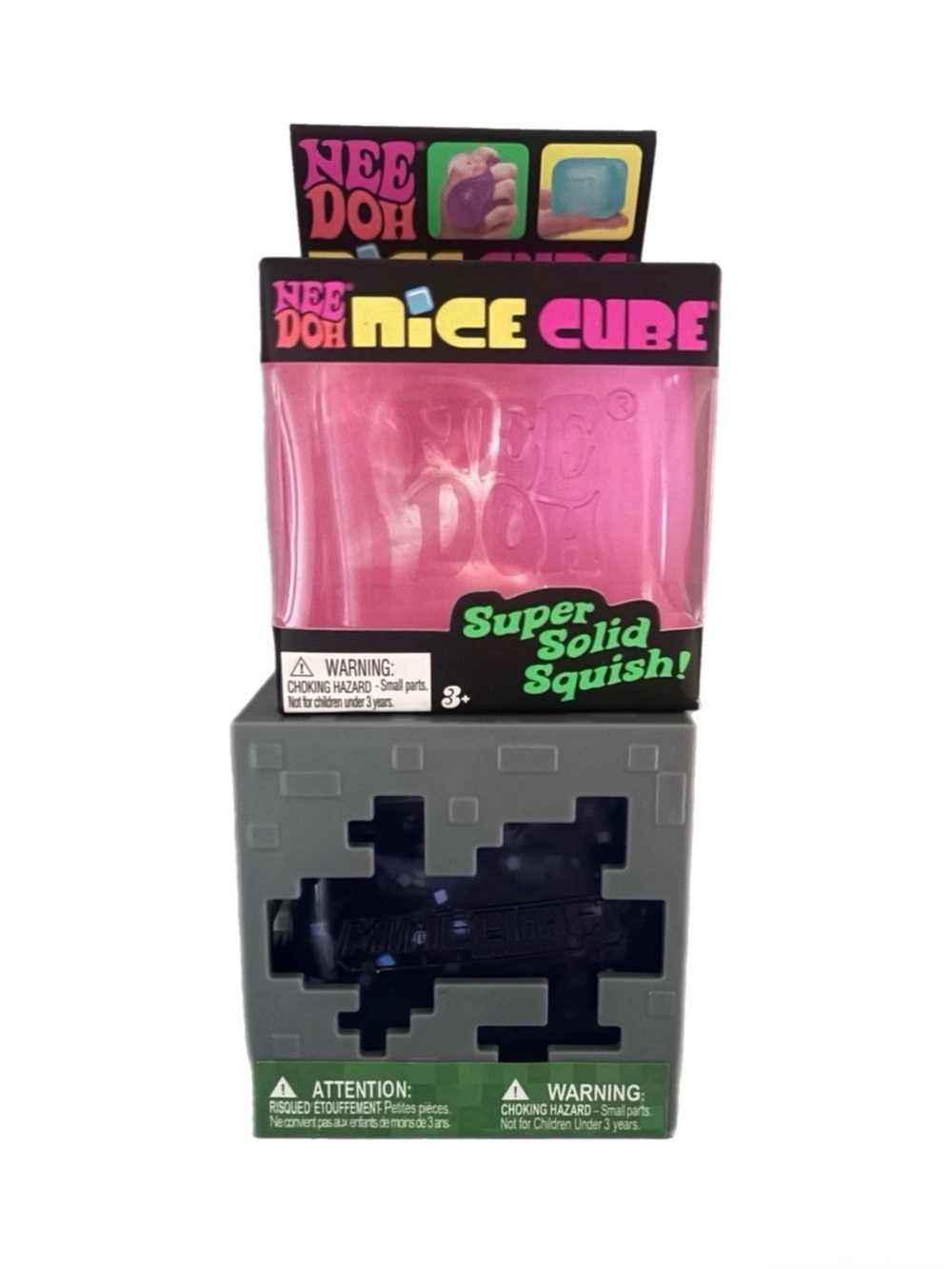 Nee Doh Nice Cube Super Solid Squish & Purple Minecraft Cube Sensory Toy Bundle